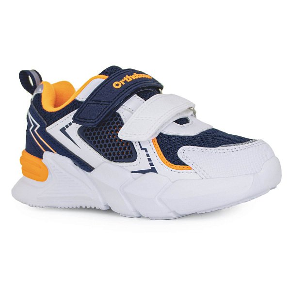 Кроссовки ортопедические Ортобум для мальчиков 33223-22 бело-синие с оранжевым.